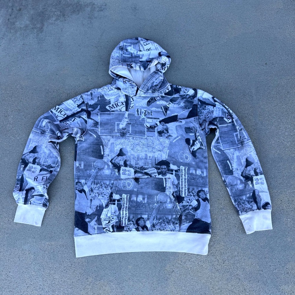 NIKE Air Jordan Boys Brooklyn Hoodie White All Over‎ Print Size XL